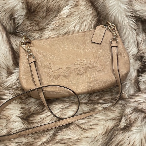 COACH Nude Classic Logo Pebbled Leather Nude Crossbody Convertible Shoulder Bag - Picture 1 of 7